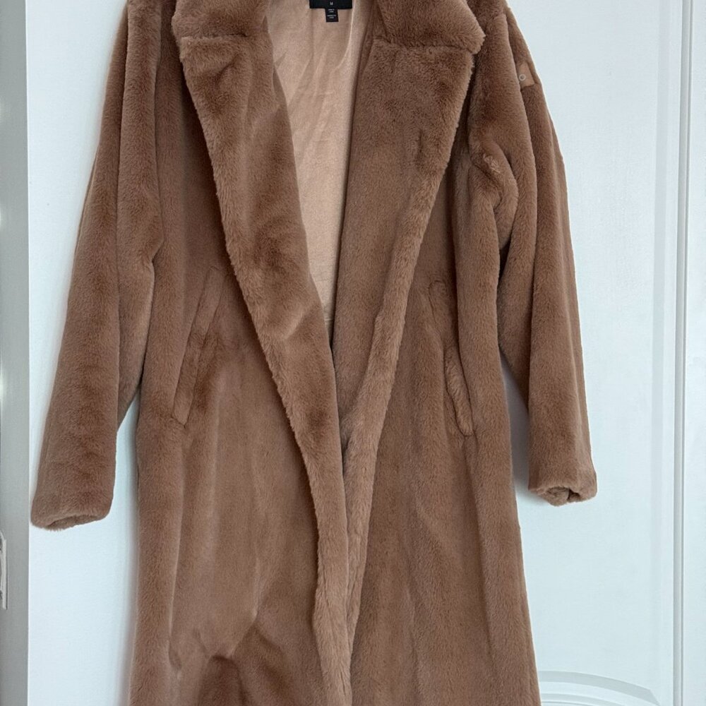 ALO Faux Fur Longline Coat M Tan | $348 Retail - Picture 8 of 9